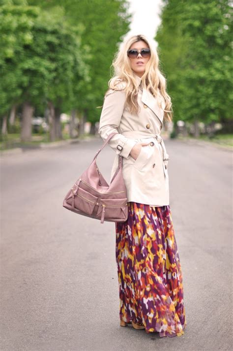 maxi dress with trench coat.